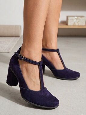 NEW Bueno Indigo Suede T Strap Heels Size 39